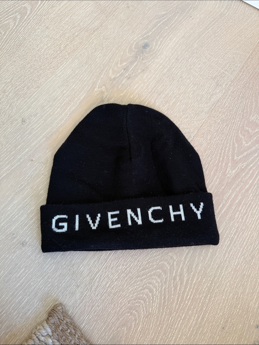 Givenchy Black Beanie with White Logo Cuff